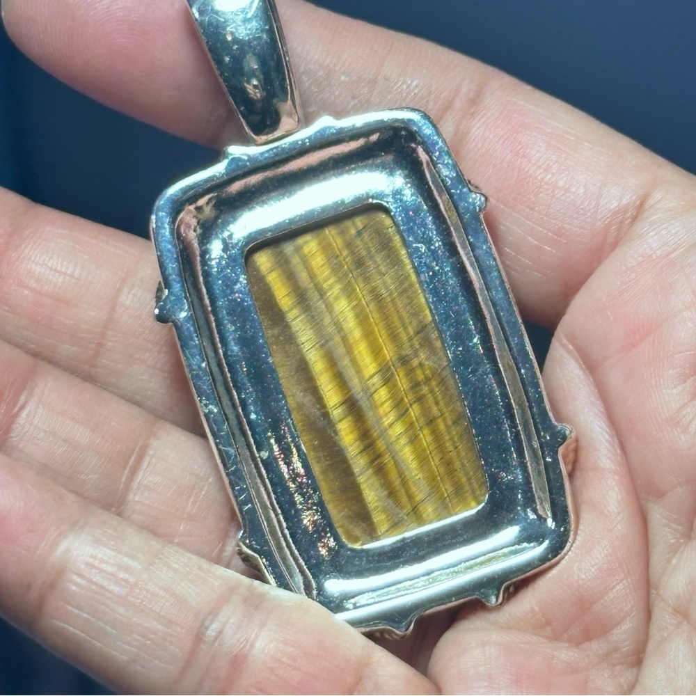 Silver Tone Pendant With Large Rectangular Tiger'… - image 6